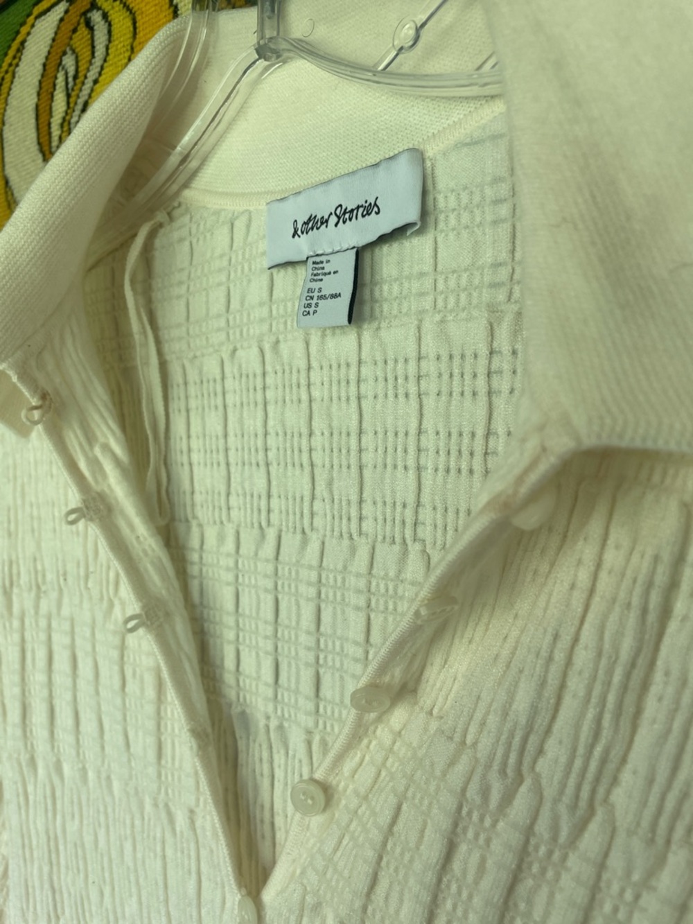& Other Stories Cream Ribbed Button-Down Collared Top with Ruffle Sleeve - Picture 2 of 2